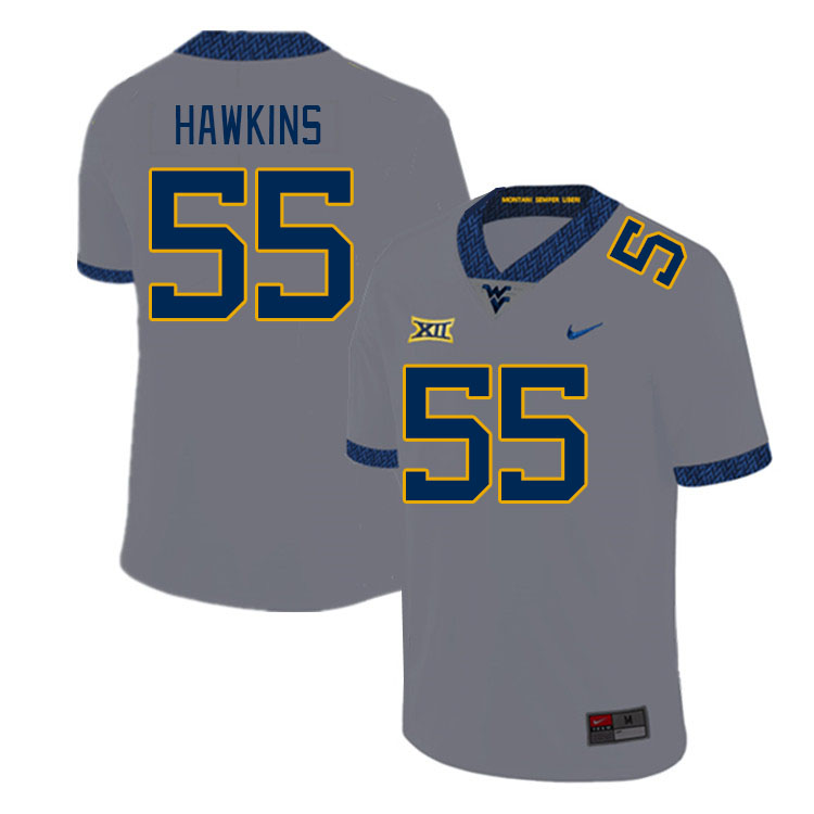 Men #55 Davoan Hawkins West Virginia Mountaineers College Football Jerseys Stitched Sale-Gray
